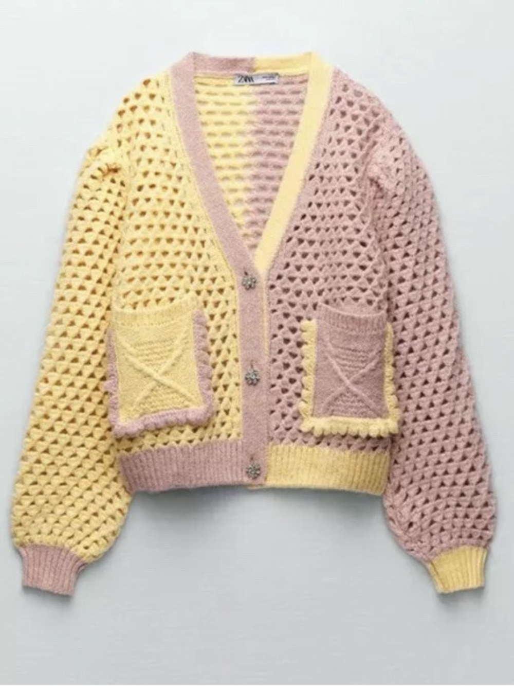 ZARA COLORBLOCK FLOWER BUTTON CARDIGAN - Picture 2 of 6